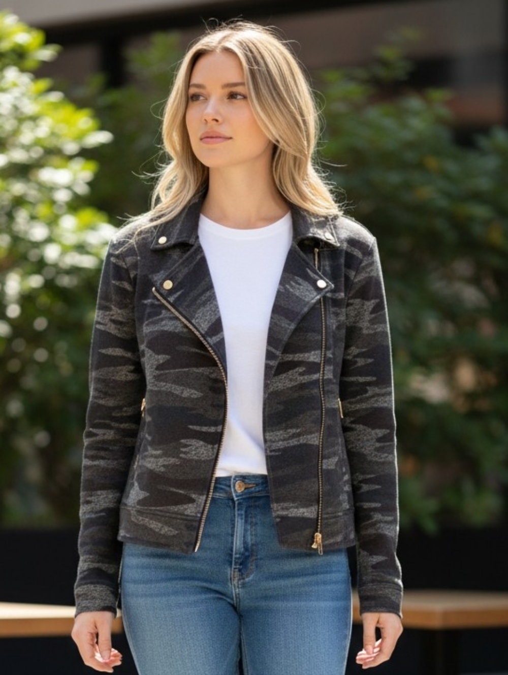 LuLaRoe Black & Gray Camo Moto Jacket - Picture 1 of 11